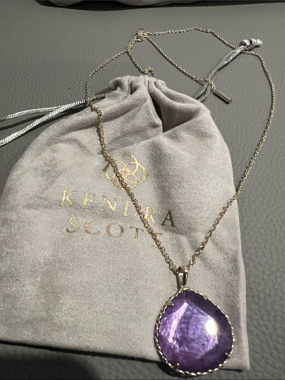Kendra Scott Purple tear drop Necklace in Gold